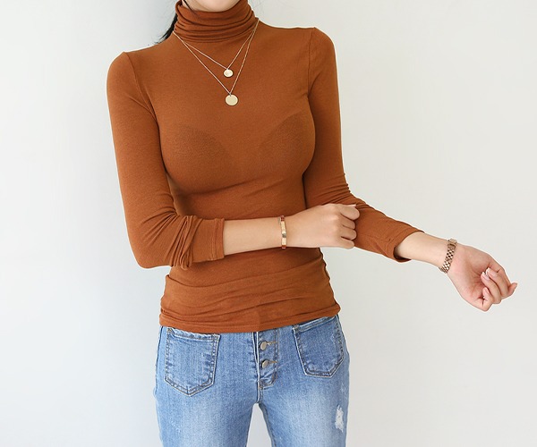 해쉬 여성 슬림핏 레이어드 얇은 이너 폴라 티셔츠 목티 가을 겨울