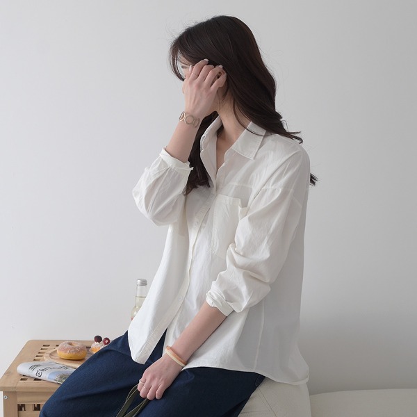 [6color♡] 크로뱃 여성 오버핏 데일리 긴팔 셔츠 기본 무지 사계절 베이직 남방