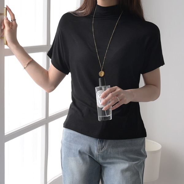 [4color] 리피아 여성 골지 반목 루즈핏 무지 반팔 기본 티셔츠