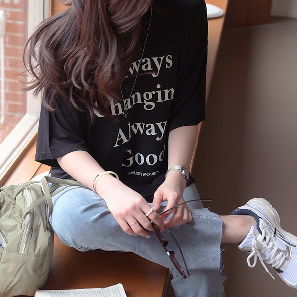 [차르르~] 실론 여성 레터링 박스티 프린팅 차르르 루즈핏 반팔 티셔츠