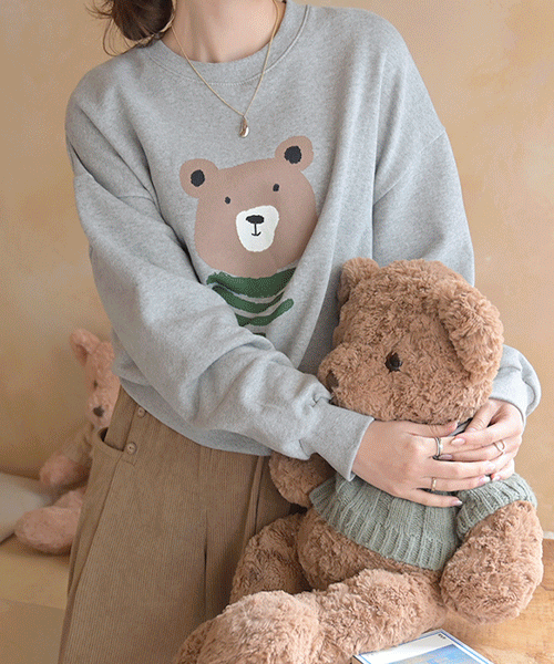[포근기모♡] 베어 캐주얼 여성 라운드넥 프린트 루즈핏 겨울 기모 맨투맨 티셔츠