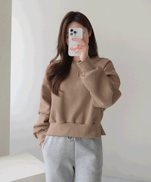[5color] 헤이즐 라운드넥 무지 루즈핏 기모 세미 크롭 맨투맨 티셔츠