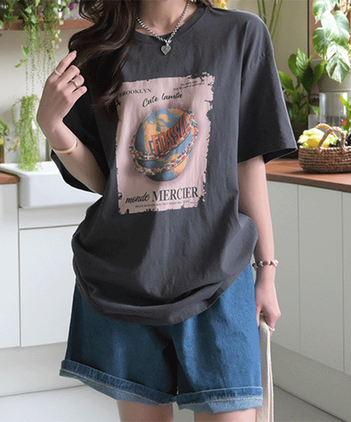 [코튼100%★] 프니에 오버핏 루즈핏 캐주얼 반팔 프린팅 티셔츠