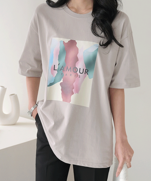 라모어 오버핏 프린팅 코튼 반팔 티셔츠