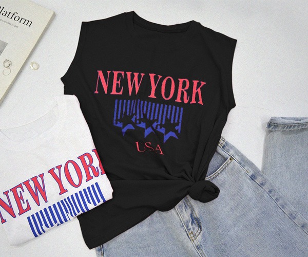 브루클린 슬라브 프린팅 민소매 티셔츠