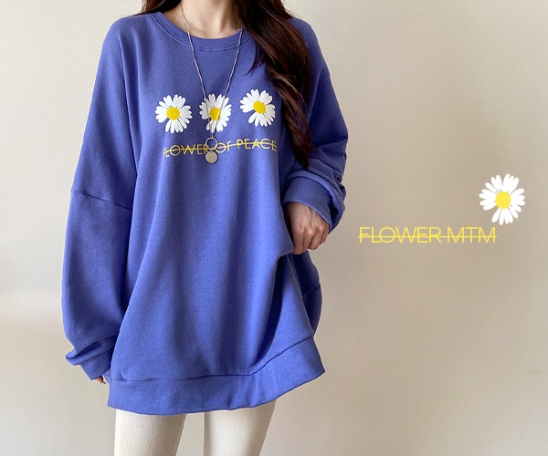 [재진행♡포근기모] 엘더 루즈핏 플라워 프린팅 박스 롱 기모 맨투맨 여성 겨울 티셔츠