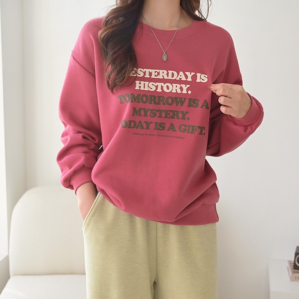 [포근기모♡] 포디 여성 캐주얼 레터링 프린팅 루즈핏 기모 맨투맨 티셔츠