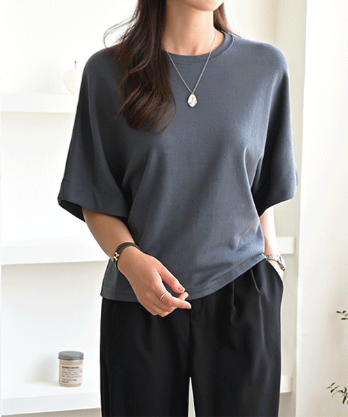 [팔뚝커버] 포카 여성 루즈핏 코튼 가오리 5부 트임 티셔츠