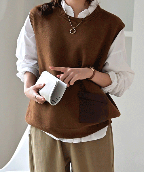 [6color♡]마일로 레이어드 루즈핏 라운드넥 여성 포켓 부드러운 니트 조끼 베스트 봄 가을