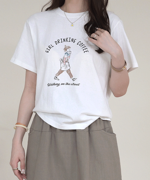[4color] 시그너 여성 루즈핏 라운드넥 프린팅 반팔티 여자 티셔츠