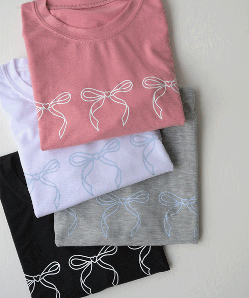 [데일리템] 블키 여성 리본 프린팅 여름 반팔 데일리 티셔츠